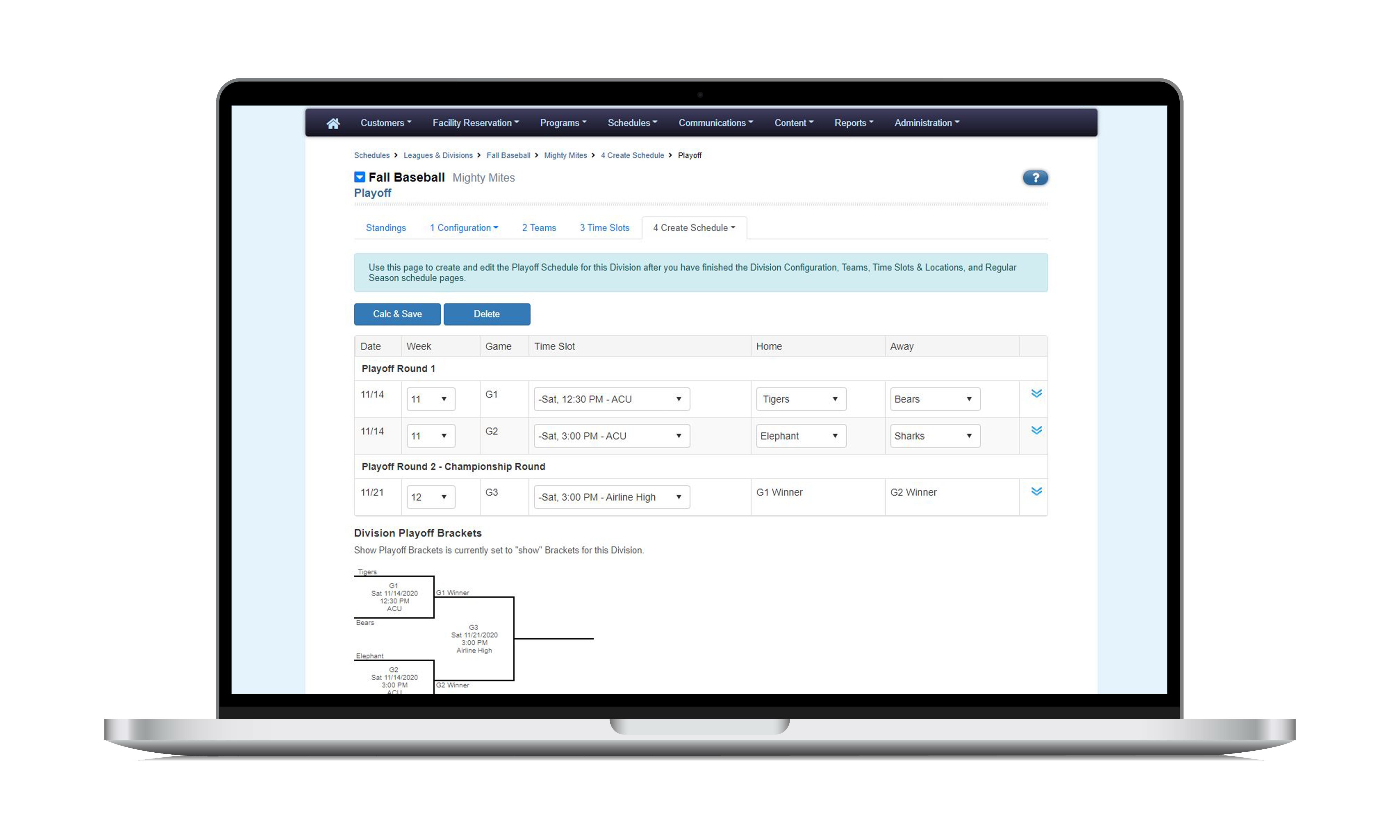 Tournament & league manager: brackets, schedules